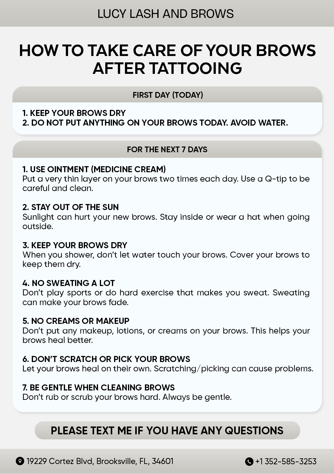 Lucy Lash And Brows Aftercare Instructions